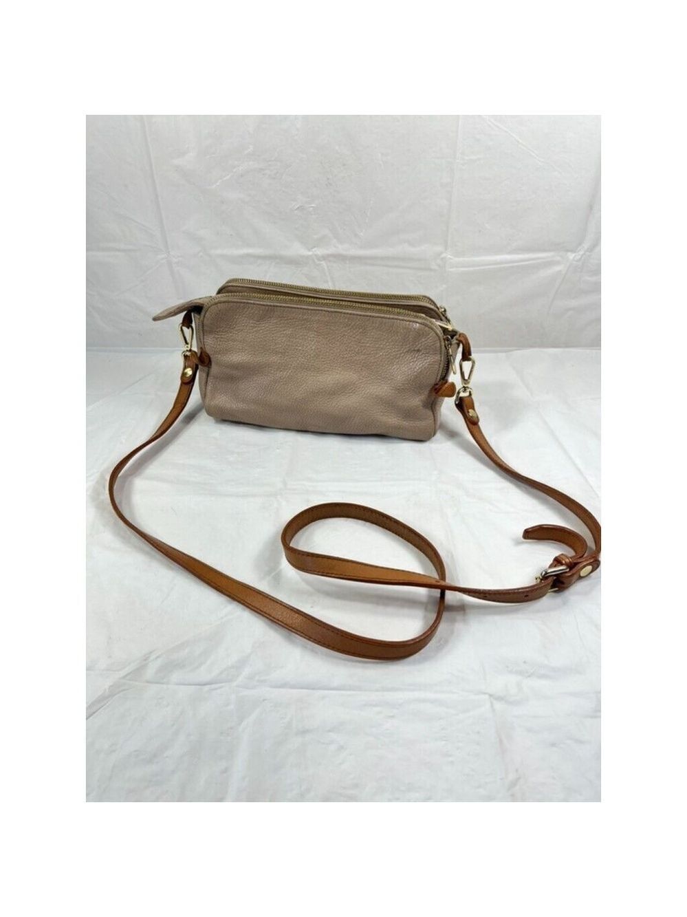 Valentina Beige Pebbled Leather Shoulder Bag Small